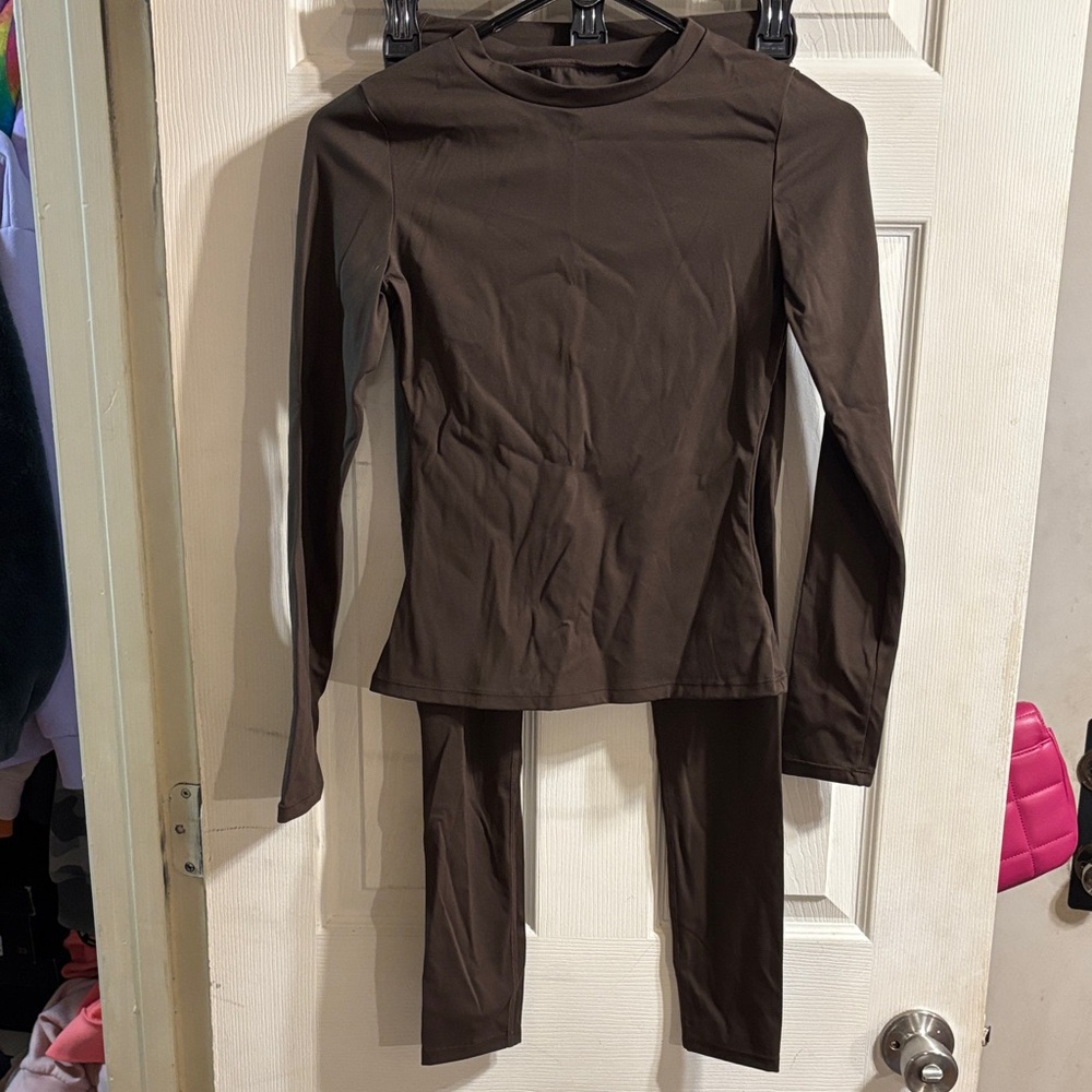 Brown Long Sleeve Top and Pants Set